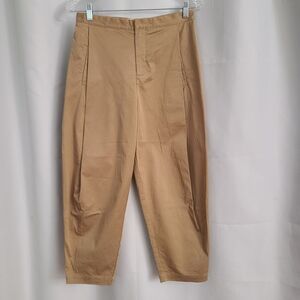 EIN Sz 34 US XS Beige Khaki Barrel Leg Pleated Front Pocket Neutral Trouser Pant